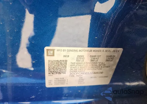 2018 Chevrolet Silverado C1500 Lt из США, поврежденный, VIN 3GCPCREC1JG449150